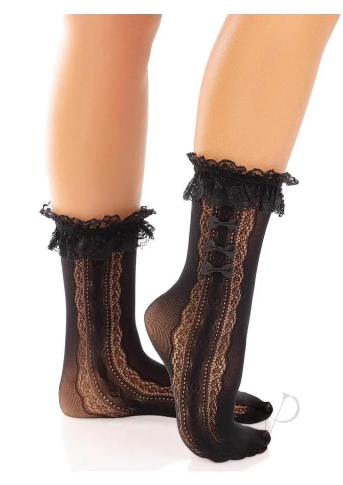 Anal Leg Avenue Inc Kawaii Dream Sweetheart Lace Ankle Socks in Black Perfect Summer Fashion Accessory